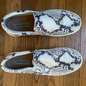 Steve Madden women's slip-on sneakers, size 8, snakeskin print.